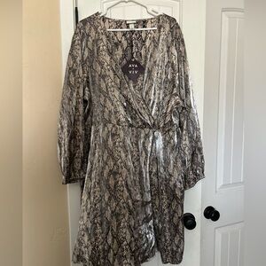 Ava & Viv Brown/Blk  Snake Print Faux Wrap Dress Sz 3X